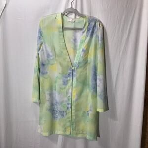 Un Jour Ailleurs Paris Watercolor Lightweight Lagenlook Button  Jacket M-L